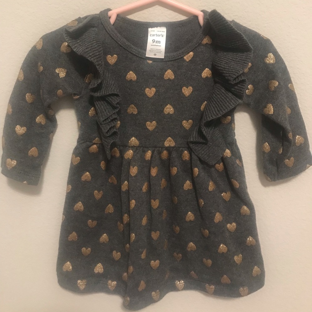 Long sleeve baby girl heart-print sweater dress